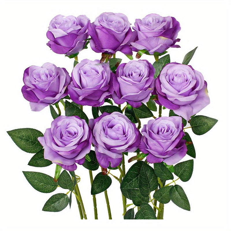 10pcs, Purple Roses Bouquet, Purple Flowers, for Wedding Home Party Decoration Event Gift, fake flowers, roses, roses artificial flowers, silk flowers, roses bouquet, (Light Purple)