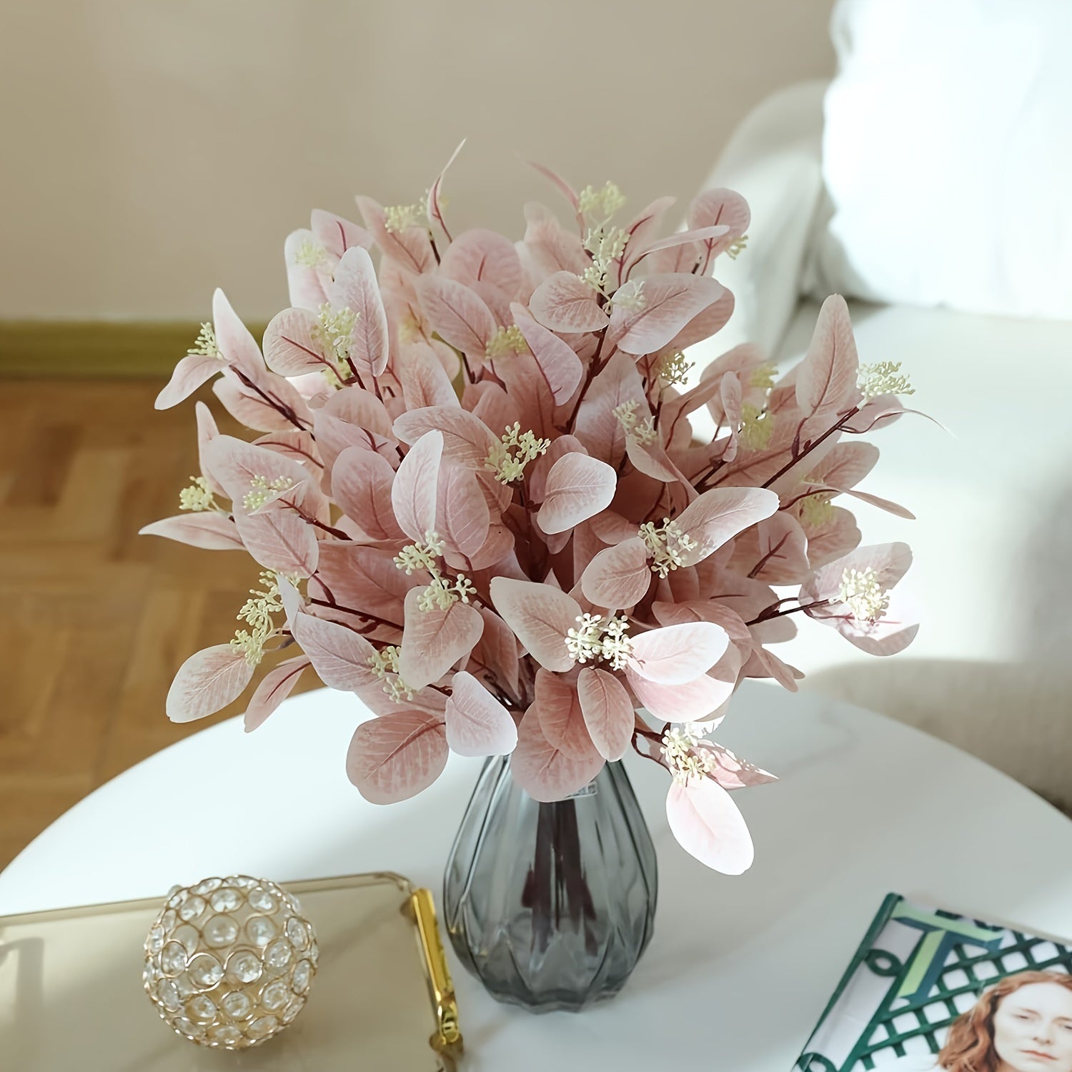 10pcs Pink Artificial Eucalyptus Stems - 20" Faux Greenery with Leaves & Berries for Weddings, Parties, and Home Decor - Perfect for Bouquets, Flower Arrangements, and Holiday Decorations