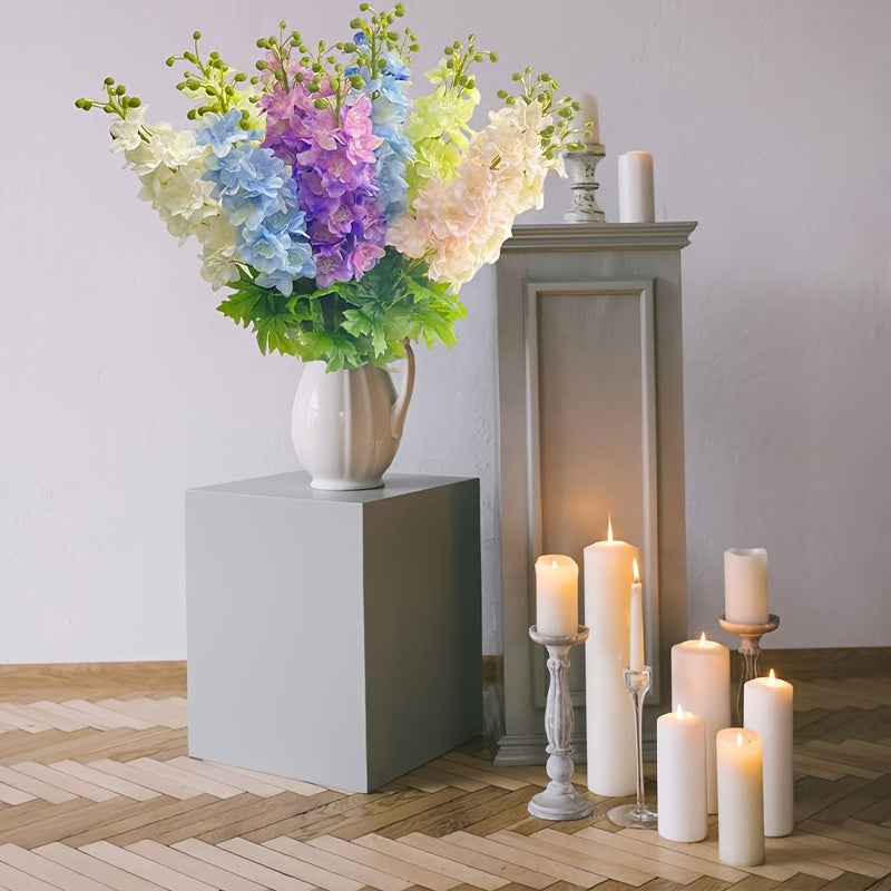 3pcs Fake Flowers Artificial Flowers Silk Flowers Larkspur Artificial Flowers Long Stem Flowers for Tall Vase Home Wedding Party Decor