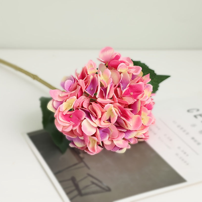 5pcs, Stunning Two-leaf Hydrangea Bouquet - Perfect For Families, Weddings And Parties - Realistic Silk Flowers With Summer Embellished Stems