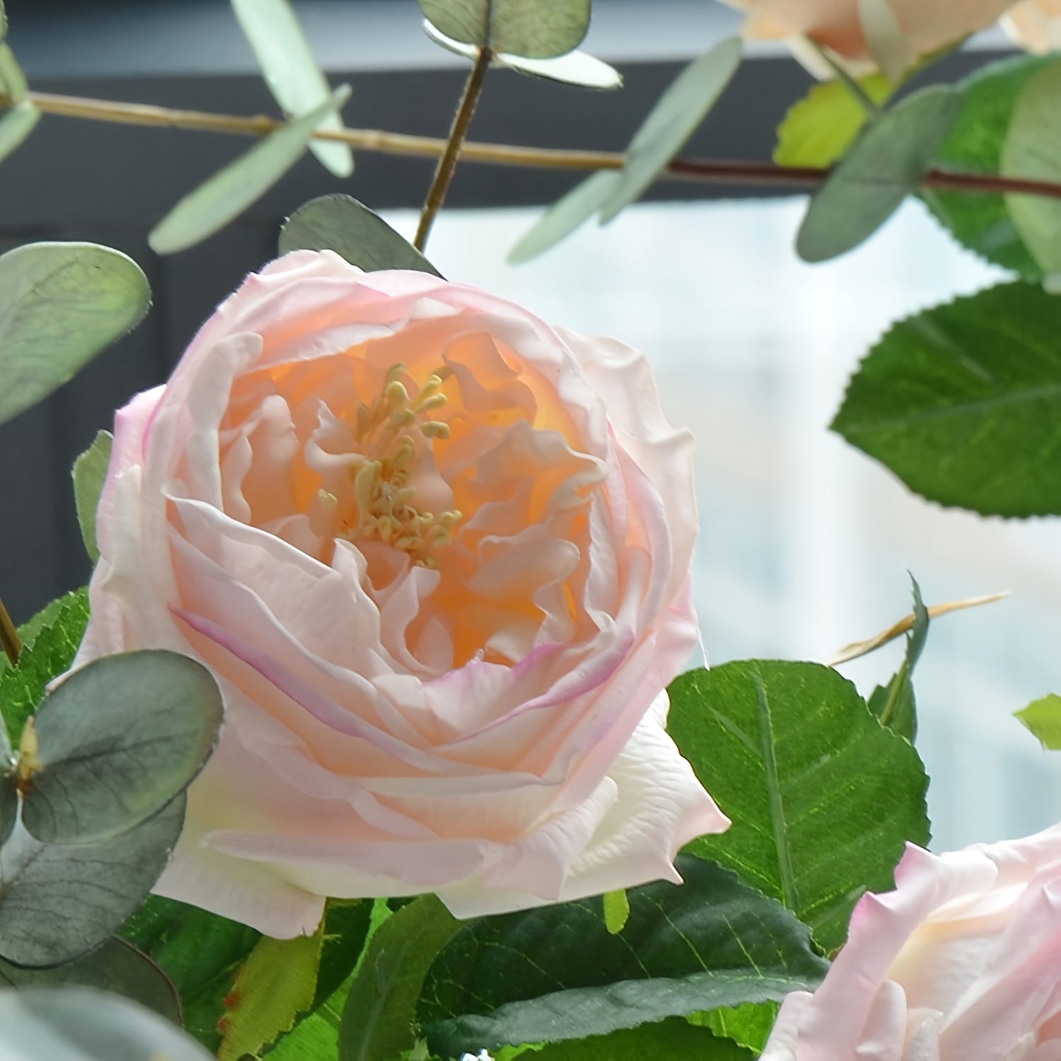 2pcs UKELER Real Touch Latex Pink Austin Roses, Plastic Artificial Flowers for Wedding Bouquet, Home Decor, Tabletop Arrangement, Thanksgiving, Christmas, Easter, Valentine&