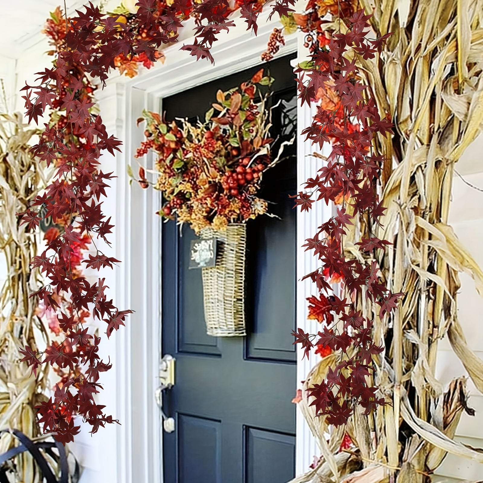 1pc, 71In Artificial Maple Leaf Garland, Bohemian Style, Plastic Autumn Foliage, Thanksgiving & Christmas Home Decor, Festive Fall Leaf Hanging Vine for Fireplace, Wedding, Party, Holiday Decor