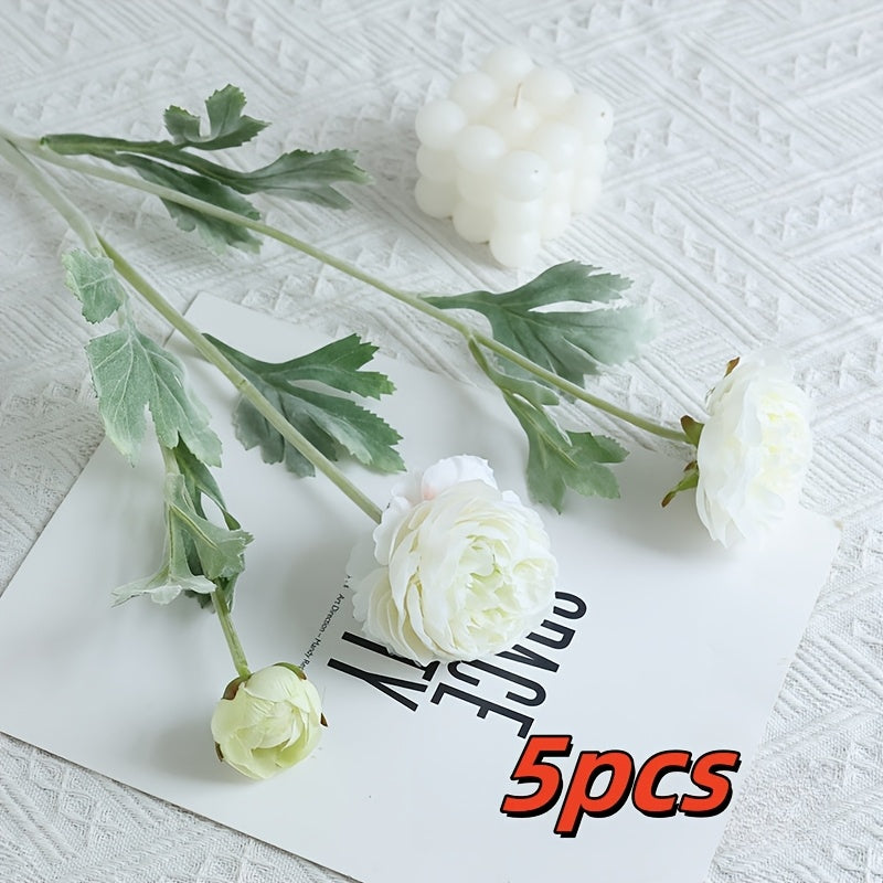 Boho Style 5pcs Real Touch Artificial Peony Bouquet - Plastic Faux Flowers for Home Office Decor, Floral Arrangements, Garden Decor, Mother&