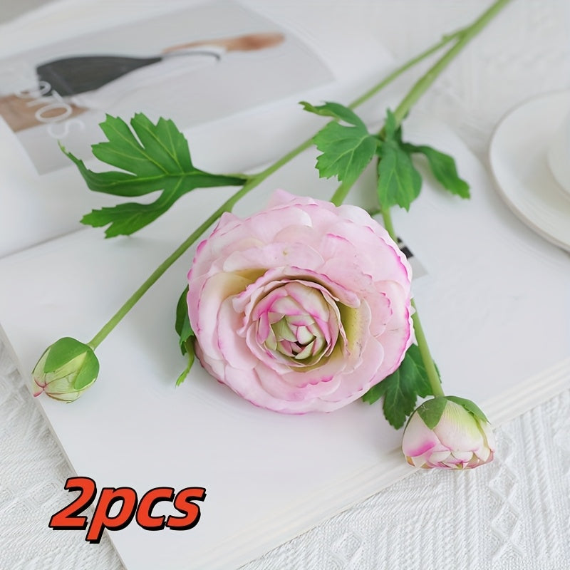 2pcs Boho Chic 3-Head for Lotus & Tea Rose Artificial Flowers - Perfect for Weddings, Home & Garden Decor, Photography Props | Ideal for Christmas, Valentine&