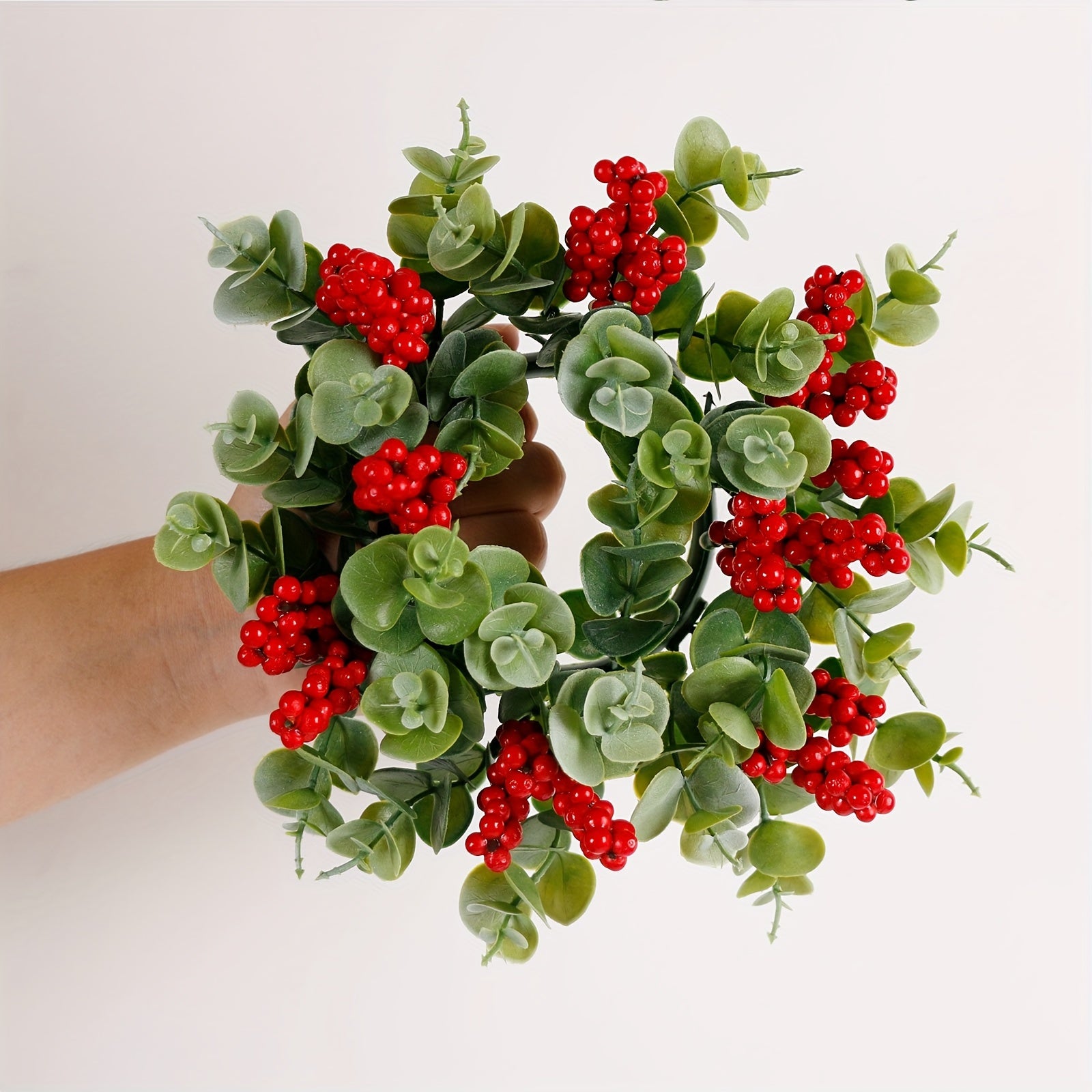 1/2pcs Festive Christmas Candle Holder Wreaths - Red & White Berry Design, Perfect for Holiday Decor, Valentine&
