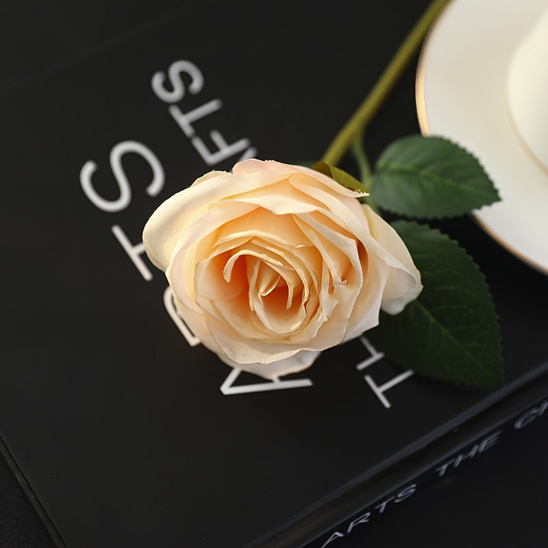 Glam Style 3-Pack Artificial Rose Swags, Real Touch Faux Flowers Bouquet with Stems, Plastic Floral Arrangements, Home Office Decor, Hanukkah Centerpiece, Outdoor Garden Decorations