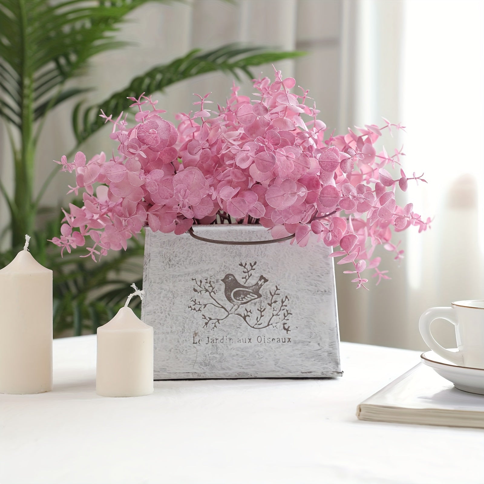 3/5 Branches of Artificial Eucalyptus Decorative Flowers, High-end Antioxidant Artificial Flowers, Suitable for Wedding, Home and Party Decoration, Independent Plastic Flower Arrangement, Suitable for Christmas, New Year, Valentine&