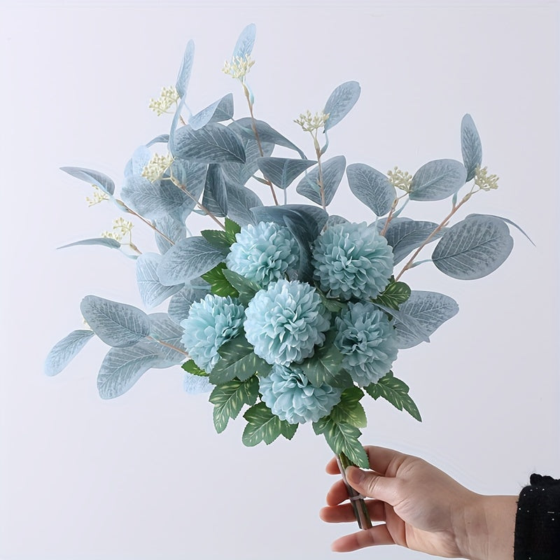 Elegant Artificial Chrysanthemum & Eucalyptus Bouquet - Perfect for Home, Kitchen, Dining Decor | Ideal for Weddings, Holidays, Thanksgiving, Halloween & Harvest Celebrations | Long-Lasting Floral Arrangement, Easy Setup