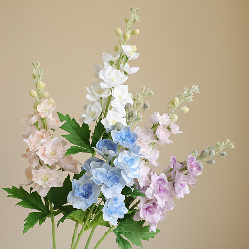 3pcs Fake Flowers Artificial Flowers Silk Flowers Larkspur Artificial Flowers Long Stem Flowers for Tall Vase Home Wedding Party Decor