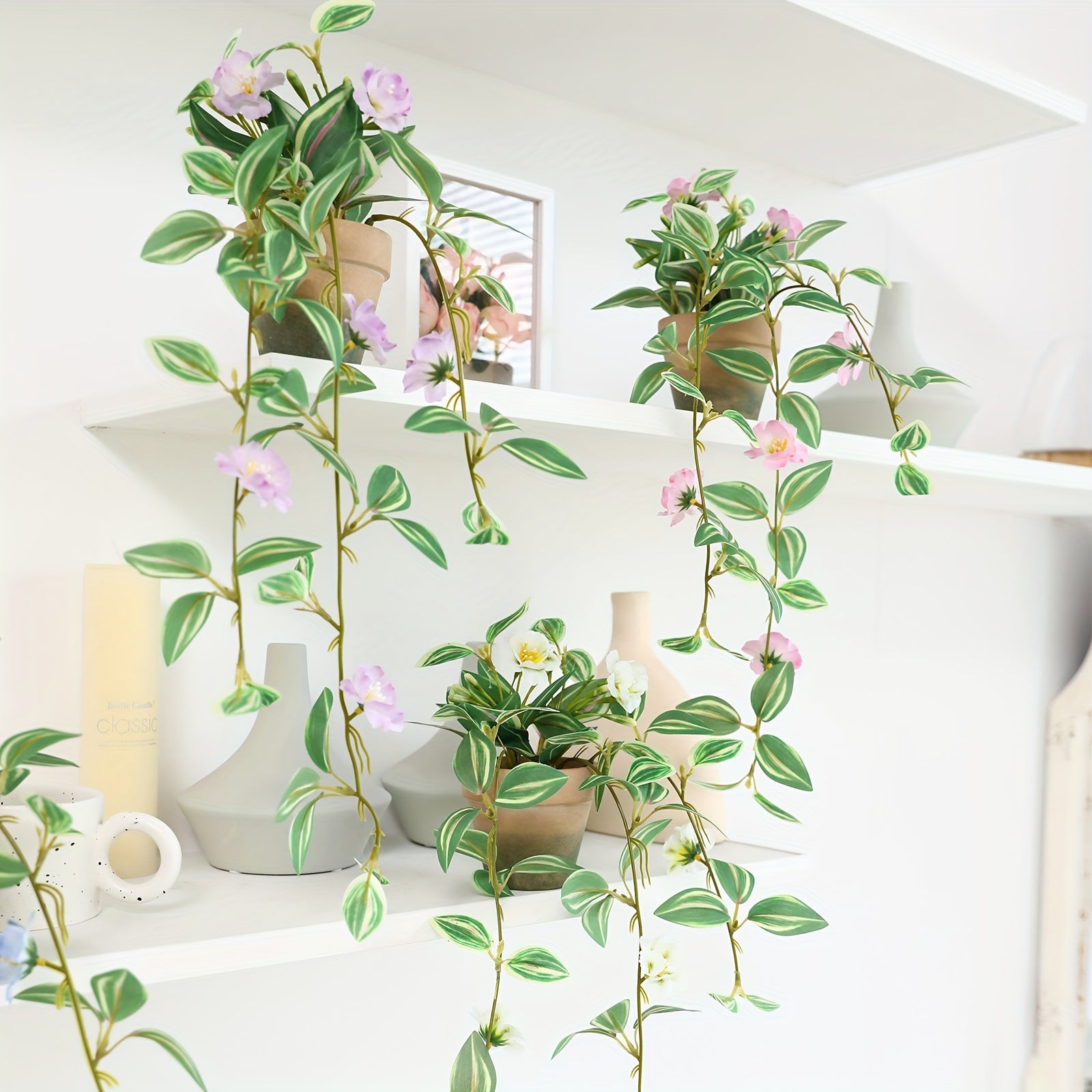Charming Faux Hanging Petunia with Mini Pot - Perfect for Indoor & Outdoor Decor, Wall, Balcony, and Home Accents