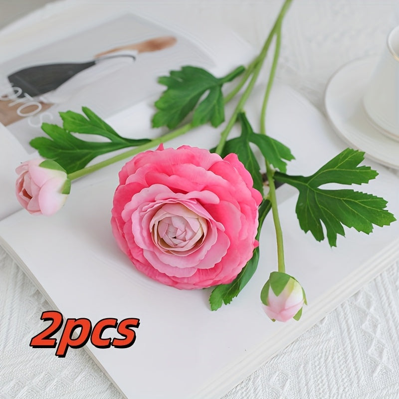 2pcs Boho Chic 3-Head for Lotus & Tea Rose Artificial Flowers - Perfect for Weddings, Home & Garden Decor, Photography Props | Ideal for Christmas, Valentine&