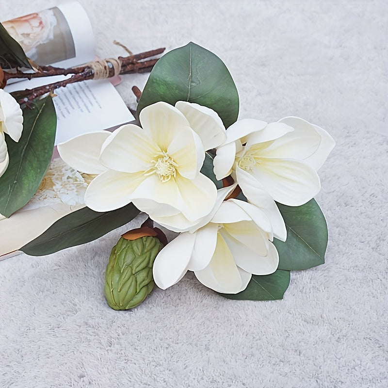 4pcs Set of Premium Artificial Magnolia Flowers - Real Touch Faux Blooms for Elegant Home Decor & Table Centerpieces, Perfect for Christmas, Valentine&