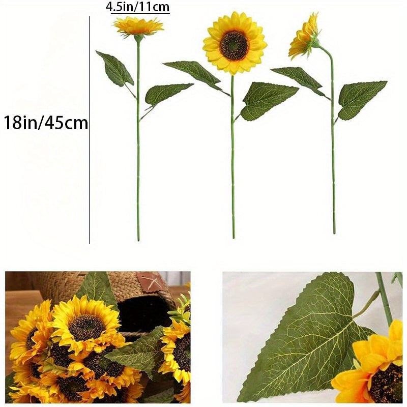 9pcs Artificial Sunflower Stems, Plastic Faux Sunflowers, for Home & Outdoor Decor, with No Electricity Needed, Featherless, for Wedding, Bridal Shower, Housewarming, Anniversary, Birthday, Graduation, Christmas, Halloween, Thanksgiving, Valentine&