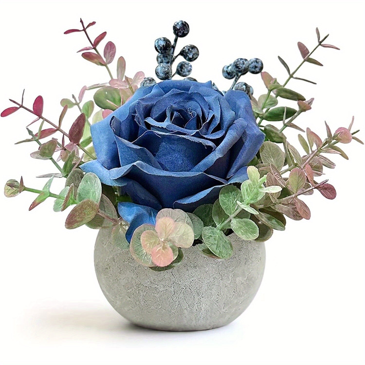 1pc Classic Artificial Rose and Greenery Arrangement in Pot - 6in Plastic Floral Decor for Office, Bookshelf, Bedroom, Living Room - Ideal for Christmas, Thanksgiving, Valentine&
