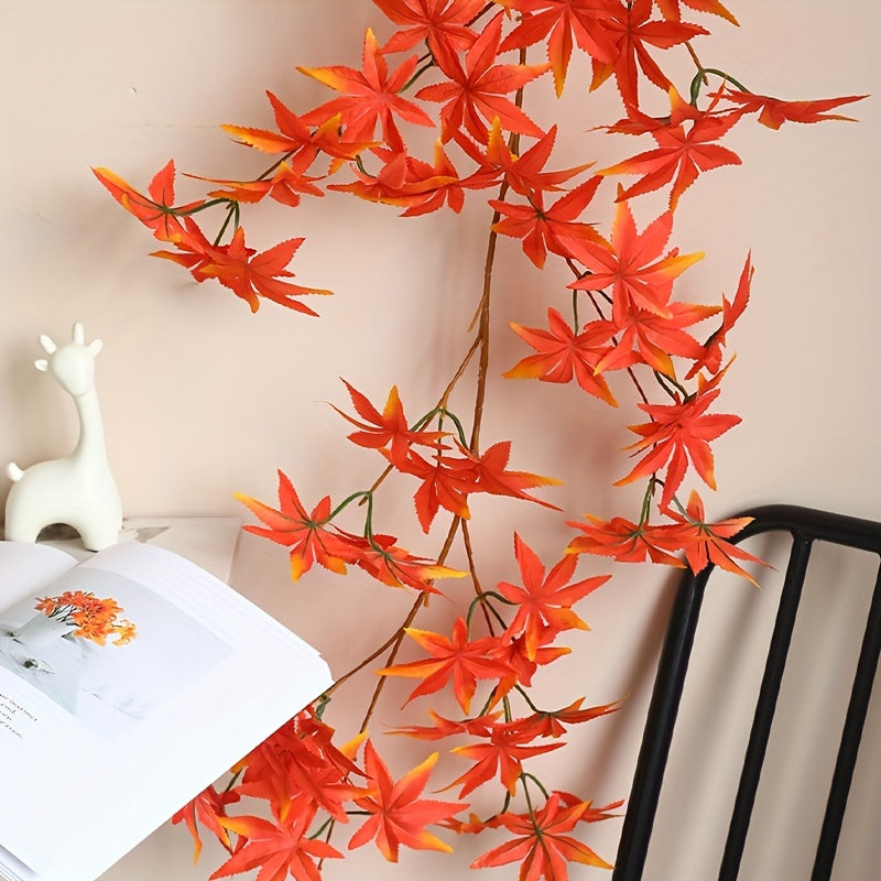 1pc, 71In Artificial Maple Leaf Garland, Bohemian Style, Plastic Autumn Foliage, Thanksgiving & Christmas Home Decor, Festive Fall Leaf Hanging Vine for Fireplace, Wedding, Party, Holiday Decor
