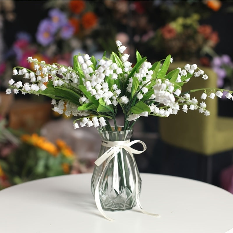 12-Pack Bohemian Style Lily of the Valley Artificial Flowers, Plastic Faux Floral Arrangements for Wedding, Engagement, Home Decor, Perfect for Christmas, Halloween, Thanksgiving, Valentine&