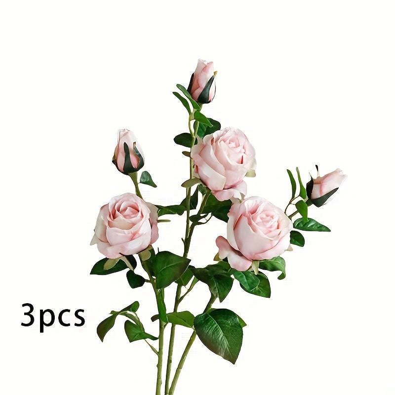3pcs Elegant Lace Rose Artificial Flowers with Long Stems - Perfect for DIY Wedding Bouquets, Table Centerpieces & Home Decor