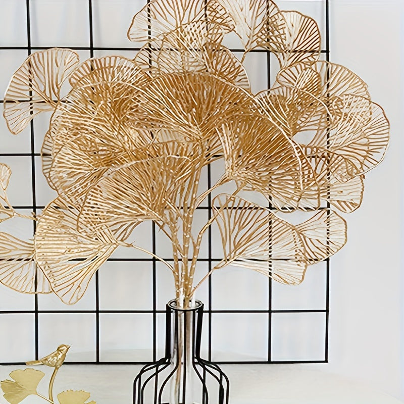 3-Pack Golden Ginkgo Leaves Artificial Stems – Versatile Fake Foliage for Home Decor, Living Room, Tabletop, DIY Craft, Wedding, Garden, Spring & Chinese New Year Decorations without Container