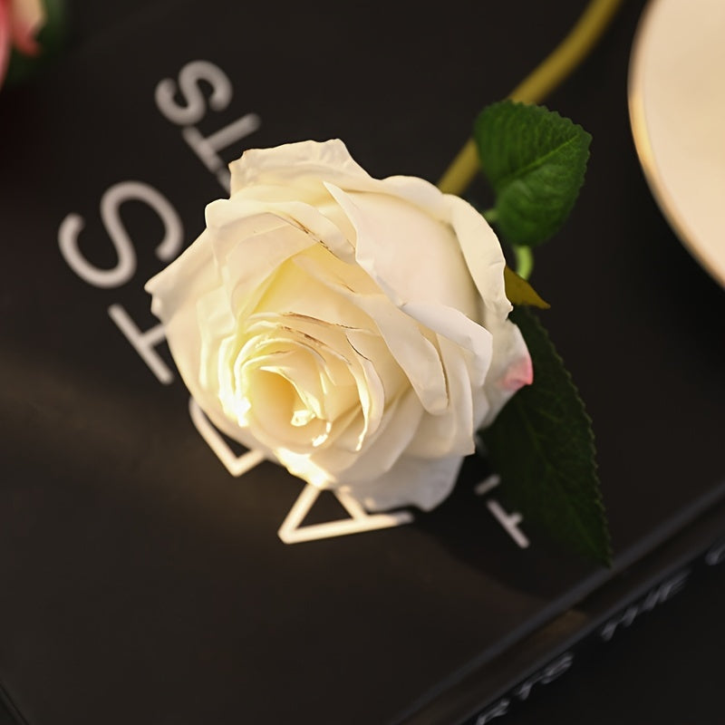 Glam Style 3-Pack Artificial Rose Swags, Real Touch Faux Flowers Bouquet with Stems, Plastic Floral Arrangements, Home Office Decor, Hanukkah Centerpiece, Outdoor Garden Decorations