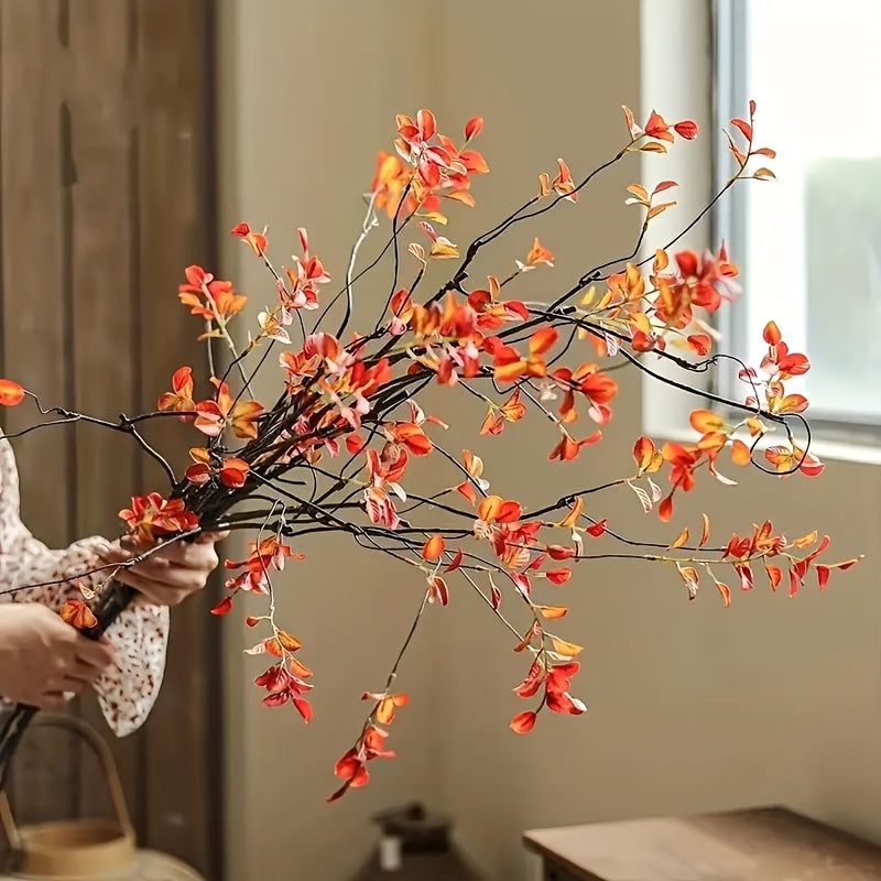 3pcs Glam Style Artificial Fall Plant Stems, 38in Plastic Branches for Vase Decoration, Thanksgiving Table Centerpieces, Christmas Halloween Garden Party Garland Decor