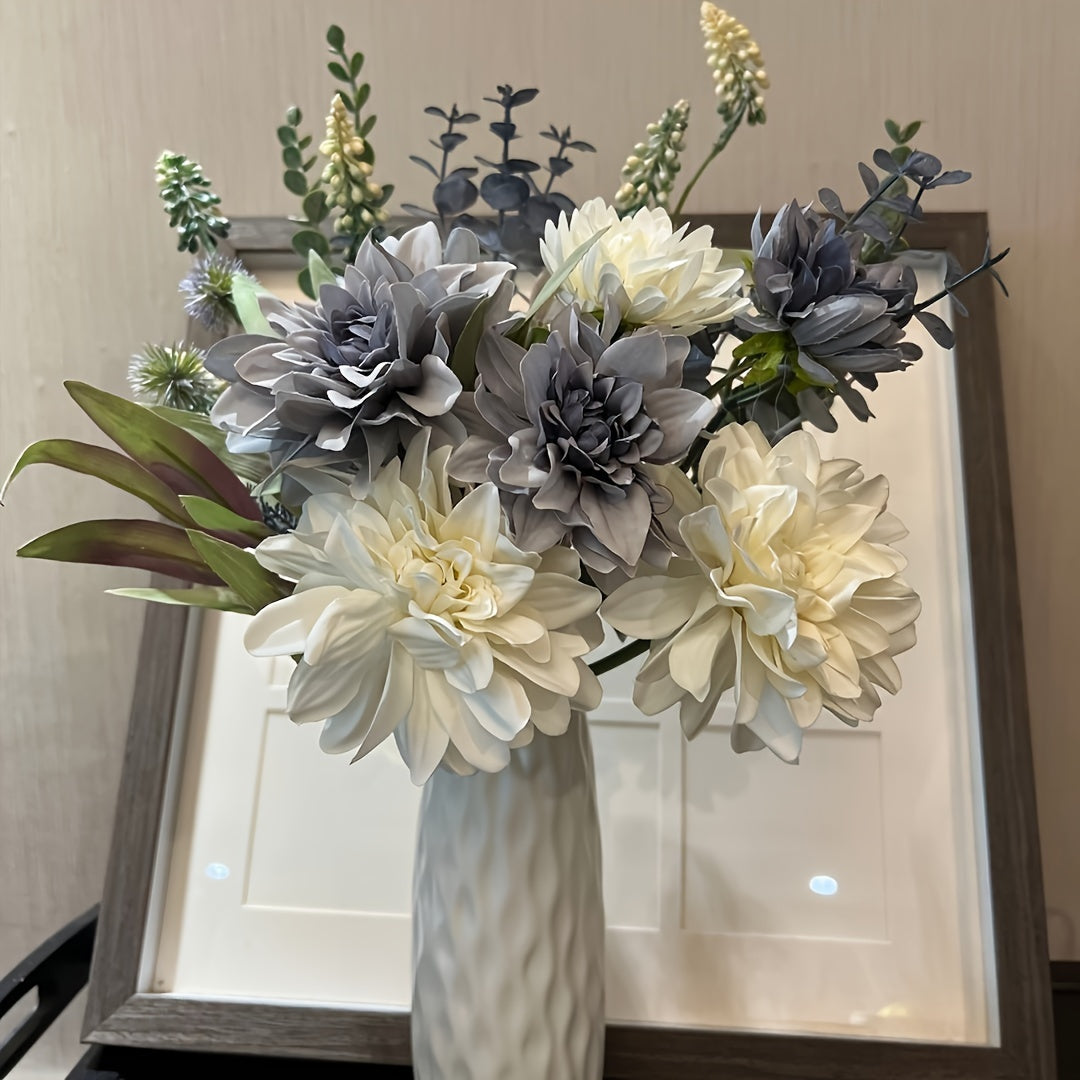 Festive Artificial Floral Arrangement, 15.7in/40cm, Fabric Dahlia & Eucalyptus, Home Decor for Living Room, Perfect for Birthday, Christmas, Easter, Thanksgiving, Valentine&