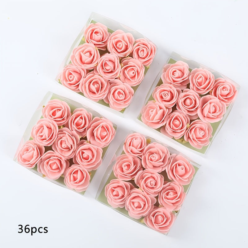 36pcs, Artificial Flower Plastic Rose, Mini Artificial Rose Box, You Will Receive 4 Boxes, A Total of 36 Mini Roses, UV Resistant Artificial Flowers, DIY Decorative Flowers, Valentine&
