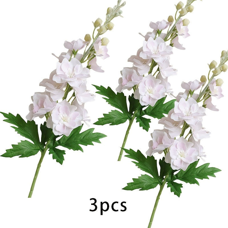 3pcs Fake Flowers Artificial Flowers Silk Flowers Larkspur Artificial Flowers Long Stem Flowers for Tall Vase Home Wedding Party Decor