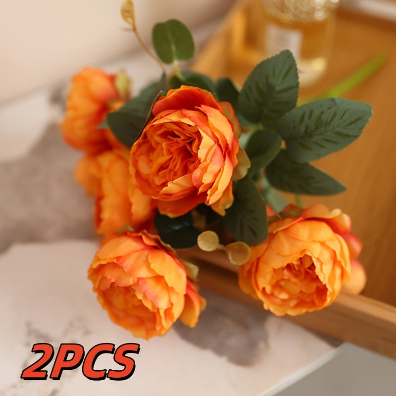 2pcs Lifelike Peony Artificial Flowers - 5 Blooms Each, Perfect for Weddings, Engagements & Home Decor, Best for Christmas, Perfect for Thanksgiving