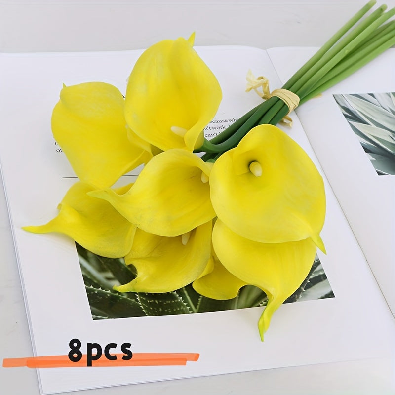 Boho Style 8 Pcs Artificial Calla Lily Bouquet - Plastic Faux Flowers, Decorative Swag for Home, Kitchen, Wedding Decor, Perfect for Mother&