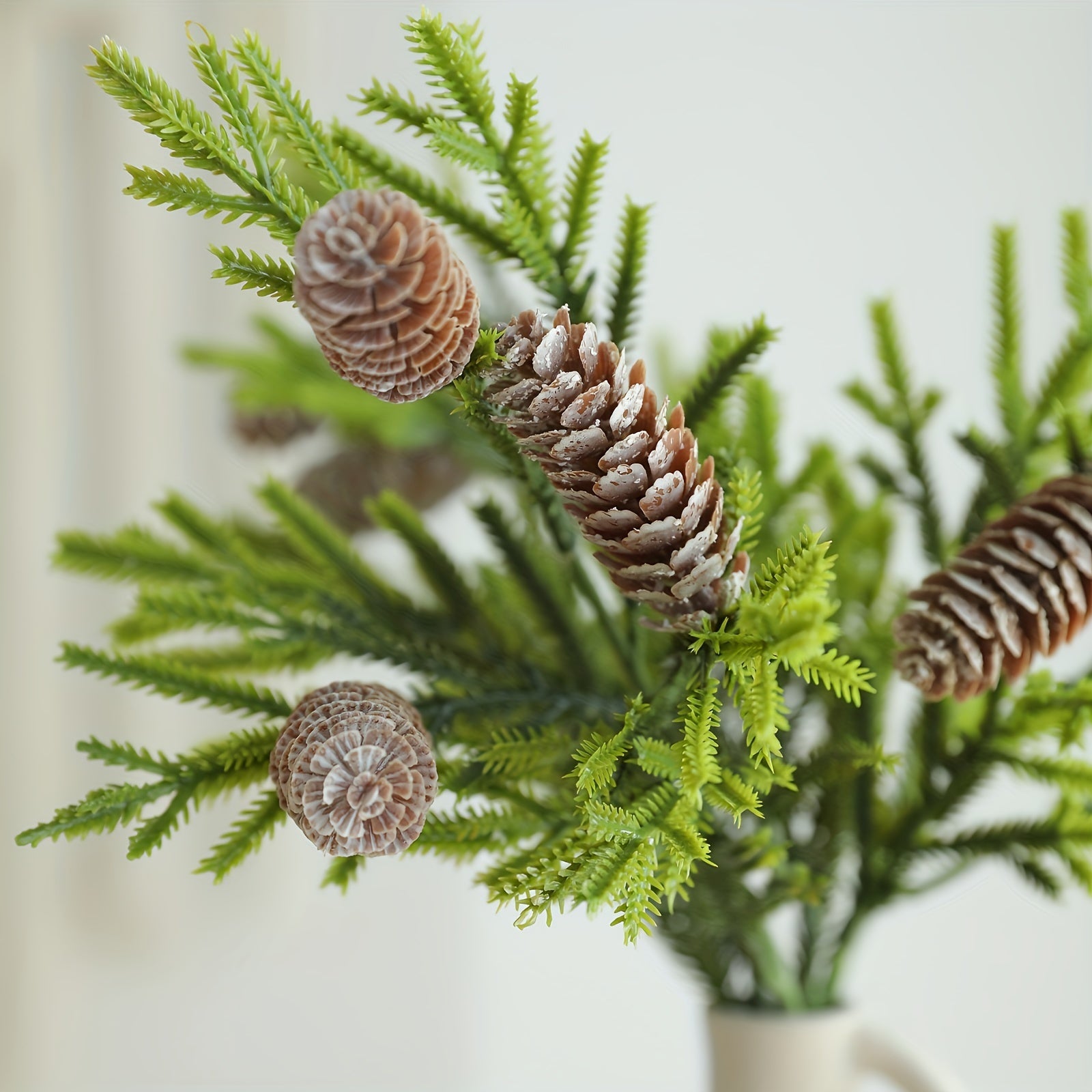 5-Pack Artificial Pine Branches with Pine Cones - Plastic Greenery Bouquet for Home Decor, Festive Tabletop Arrangements for Christmas, Hanukkah, Thanksgiving, Easter & Halloween - No Container or Power Needed
