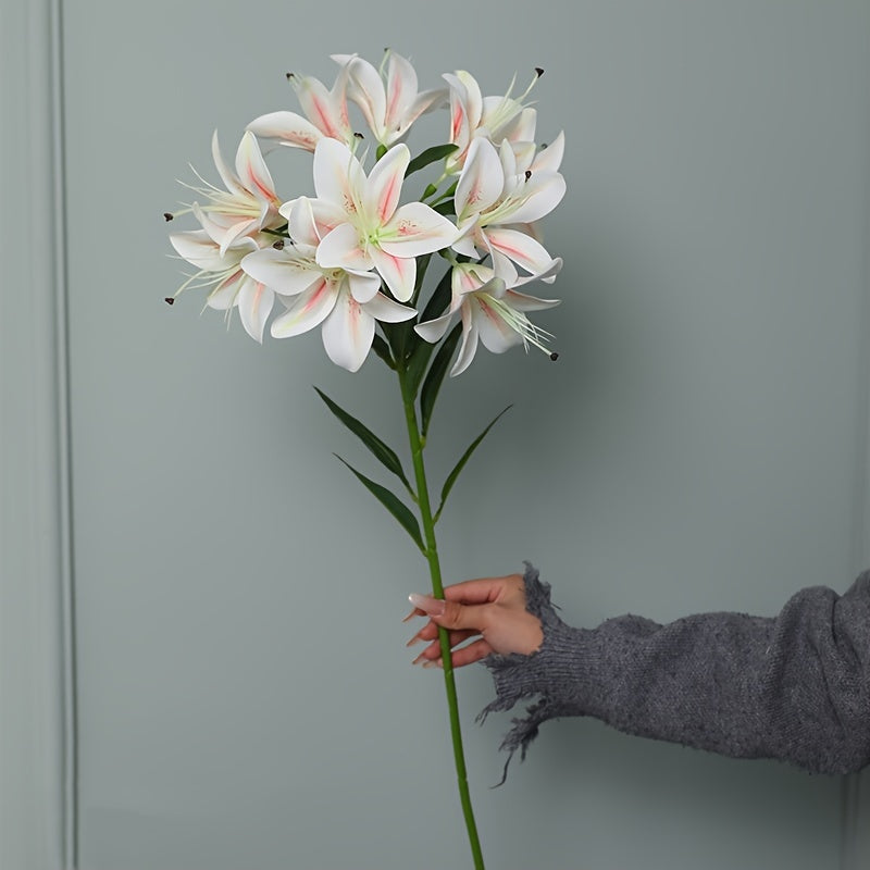 1pc Luxurious Silk Lily Bouquet with 10 Blooms - Perfect for DIY Wedding Decor, Bridal Showers, Easter & Birthday Parties - Durable Faux Floral Arrangement
