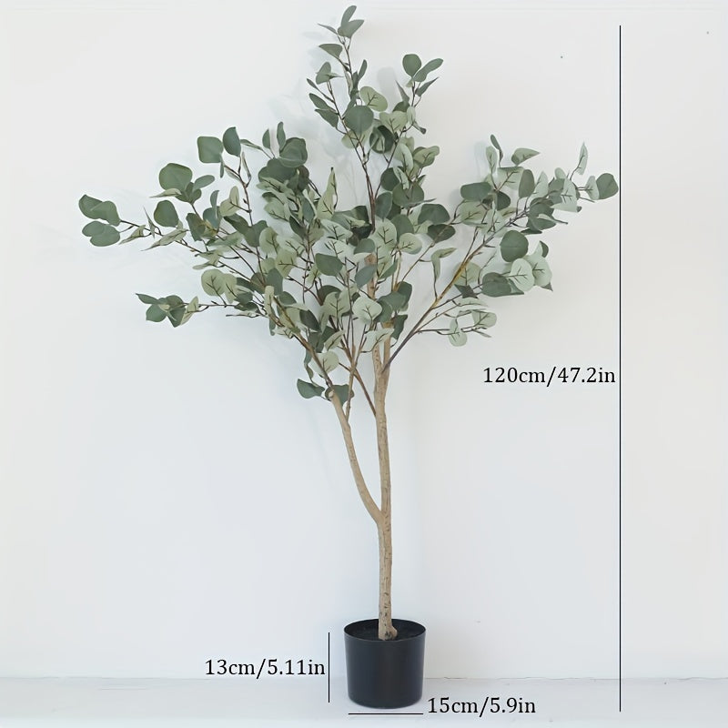 Festive Flair, Modern Artificial Eucalyptus Tree in Pot - Silk Silvery Dollar Leaves, Perfect for Wedding, Living Room, Office Decor & Housewarming Gift