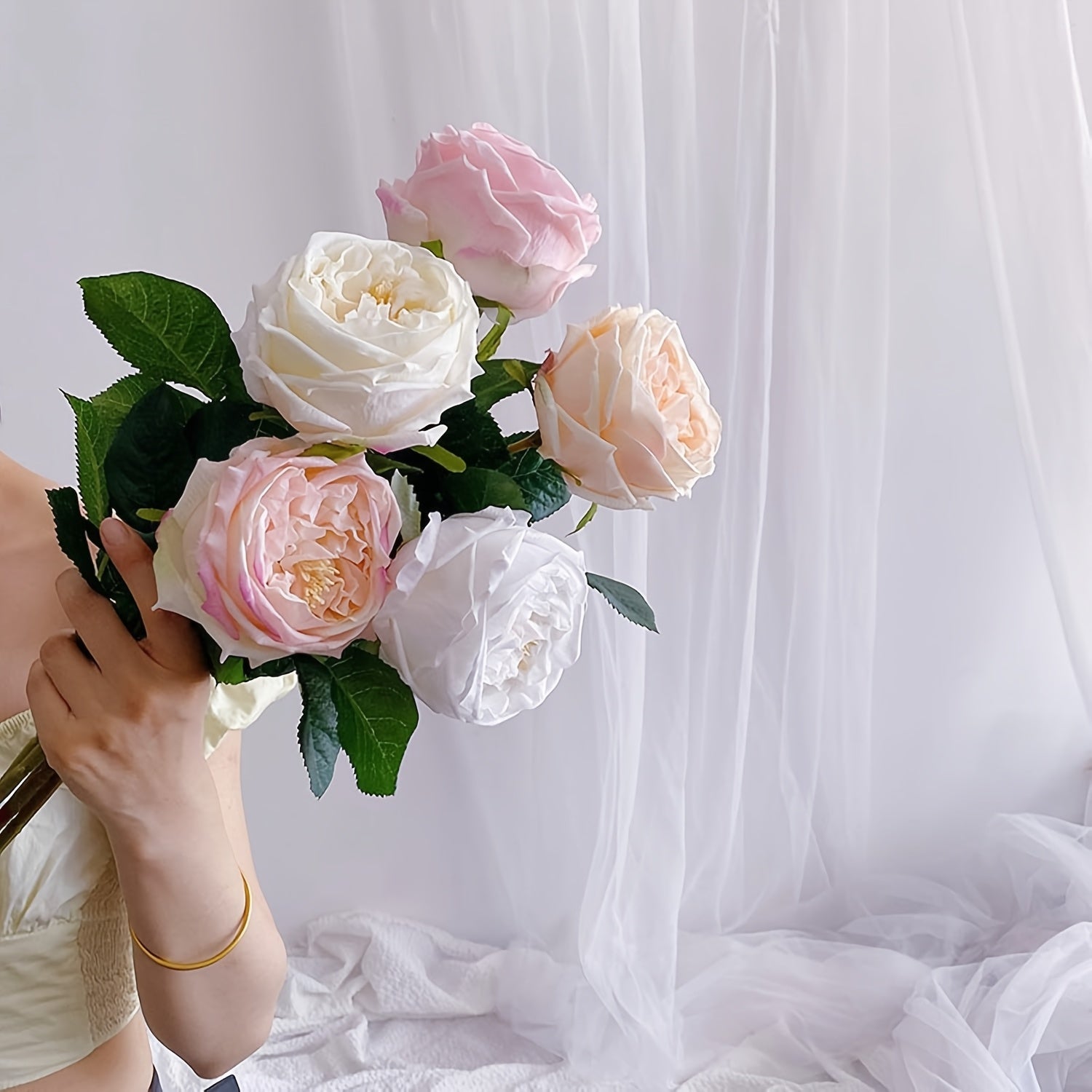 2pcs UKELER Real Touch Latex Pink Austin Roses, Plastic Artificial Flowers for Wedding Bouquet, Home Decor, Tabletop Arrangement, Thanksgiving, Christmas, Easter, Valentine&