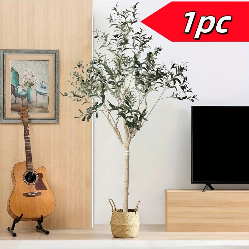 1pc Plastic Artificial Olive Tree with Multi-Trunk, Silk Leaves, and Fruits - Lifelike Indoor & Outdoor Decor for Home, Office, Living Room