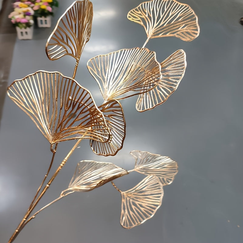 3-Pack Golden Ginkgo Leaves Artificial Stems – Versatile Fake Foliage for Home Decor, Living Room, Tabletop, DIY Craft, Wedding, Garden, Spring & Chinese New Year Decorations without Container