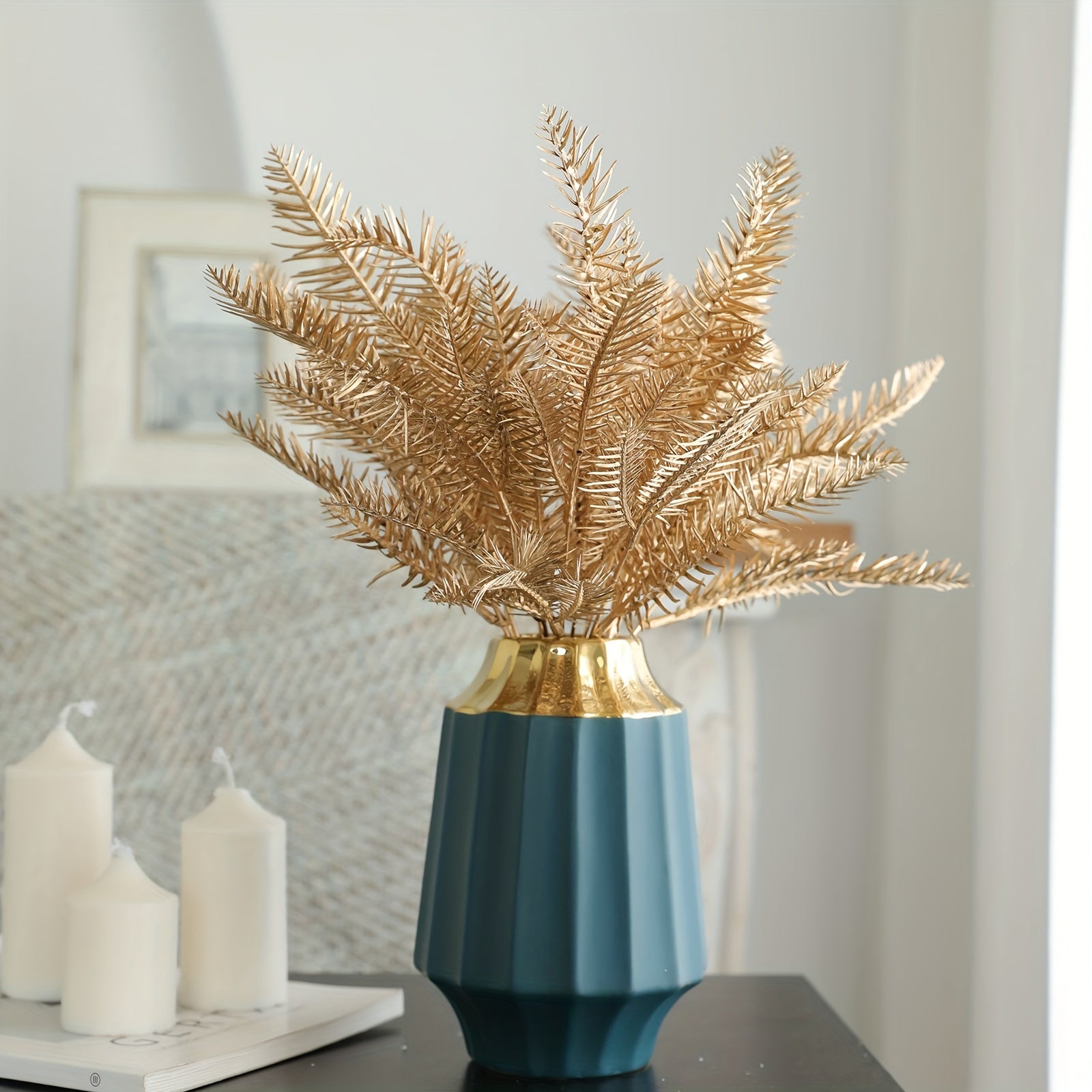 A Bunch Of Autumn Pine Needles/eucalyptus Artificial Decorative Flowers, Used For Christmas Home Decoration And Wedding Arrangements, Party Table Centerpieces