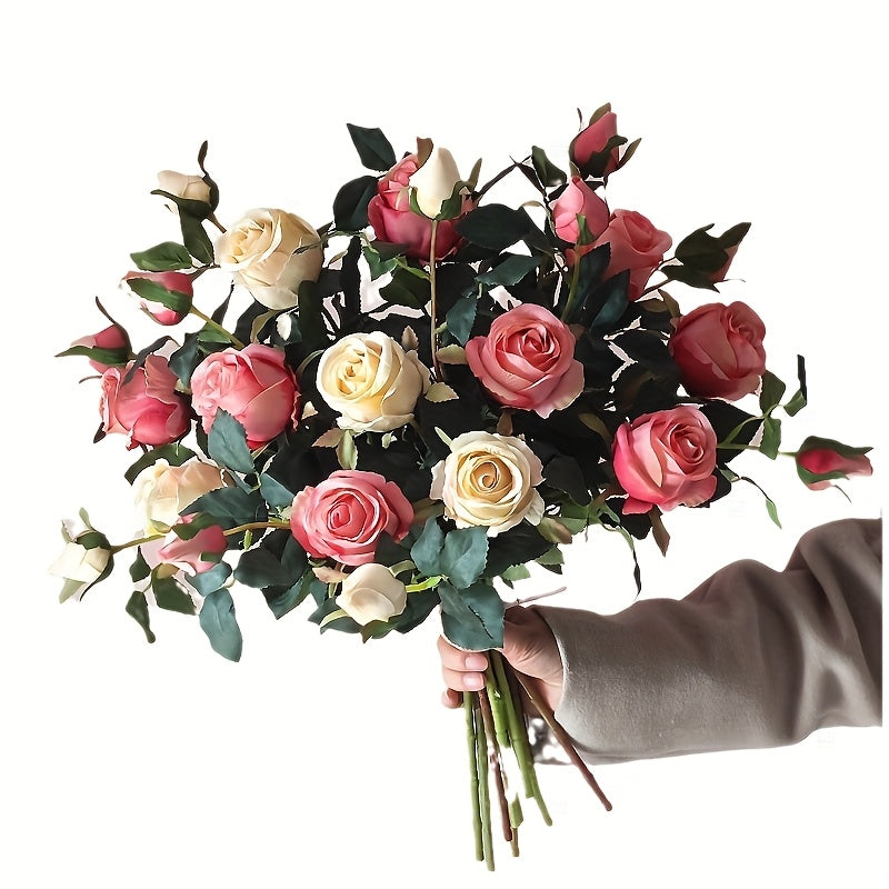 3pcs Elegant Lace Rose Artificial Flowers with Long Stems - Perfect for DIY Wedding Bouquets, Table Centerpieces & Home Decor