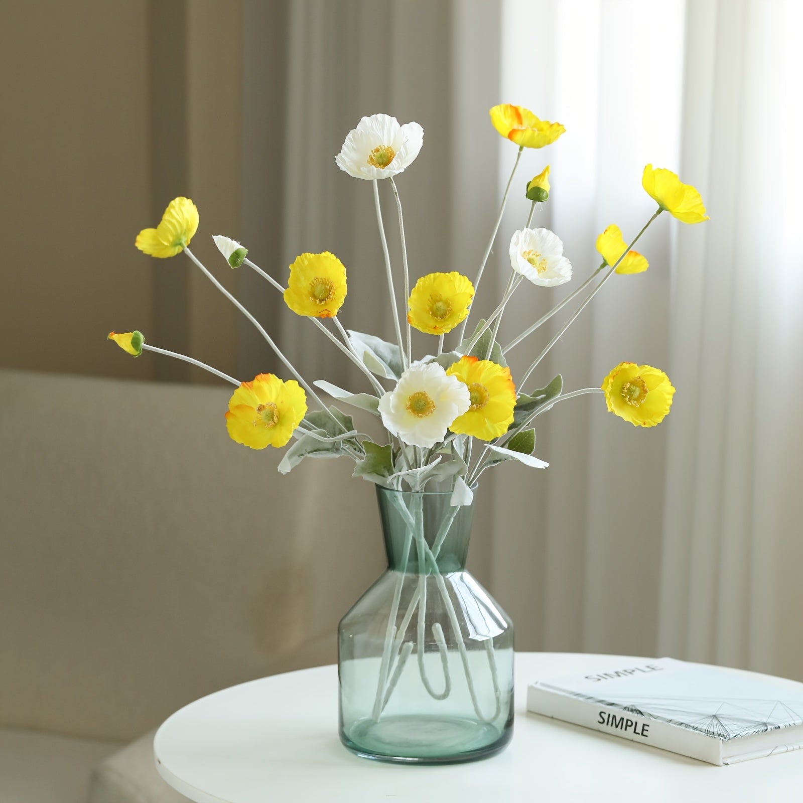 Boho Style Artificial Poppy Swags - 2pc 23" Faux Corn Poppy Stems, Silk Flower Bouquets for Home Decor, Dining Table Centerpieces, Wedding Party, Thanksgiving Fall Decorations