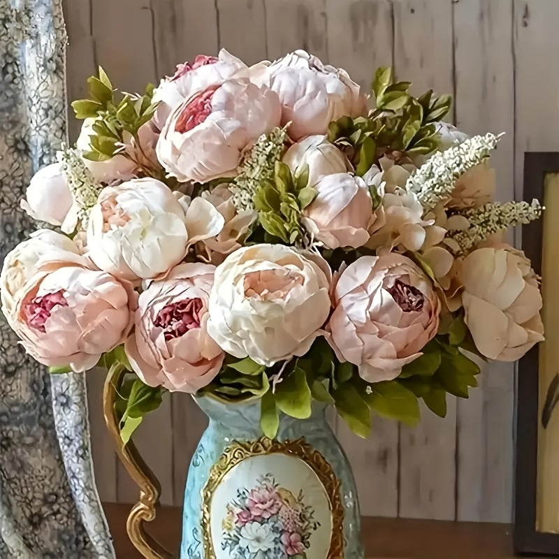 Duovlo Artificial Peony Silk Flowers, Versatile Plastic Faux Peonies for Home Decor, Tabletop Display with No Container Included for Wedding, Thanksgiving, Christmas, Easter, Mother&