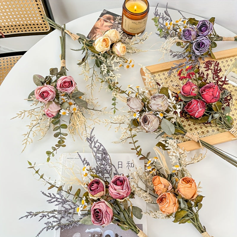 3-Head Artificial Daisy & Rose Bouquet - Perfect for Home, Wedding, Holiday Decor | Table Centerpiece, Birthday, Valentine&