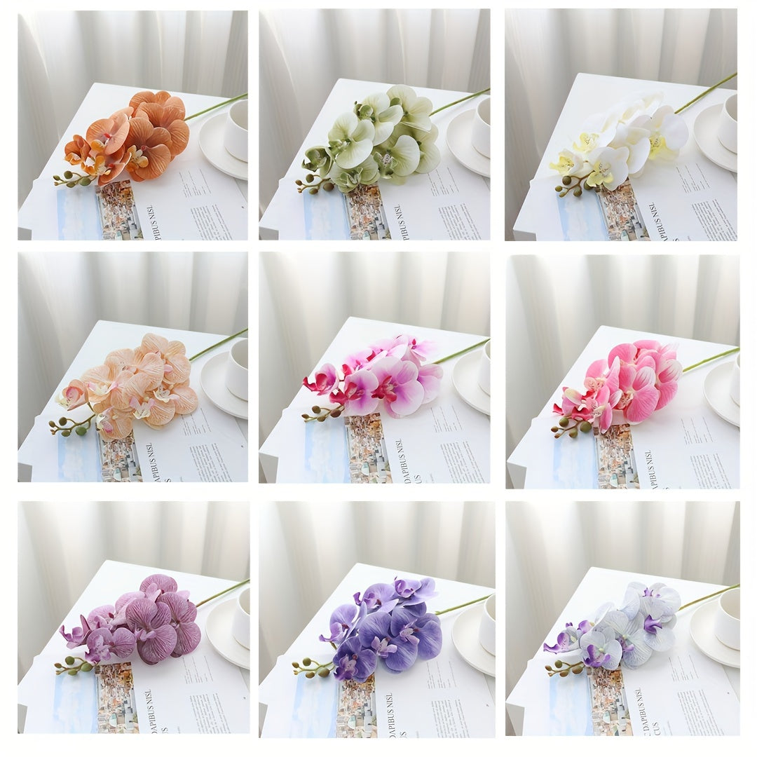 1pc, Artificial 7 Heads Phalaenopsis, Fake Flowers, Fake Orchid For Home Wedding Party DIY Decoration Valentine&