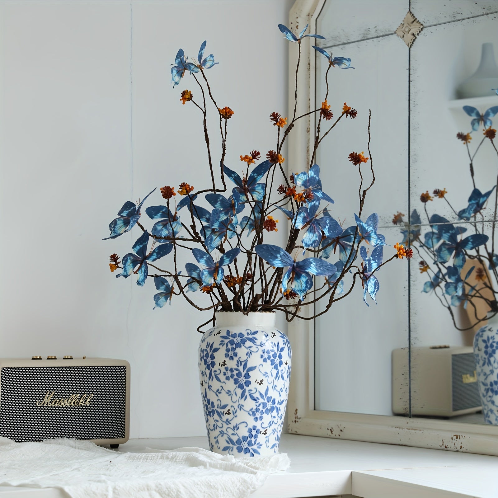 1pc Lifelike Butterfly Flower Arrangement - 5 Blooms, Perfect for DIY Home Decor & Gifts for Weddings, Valentine&