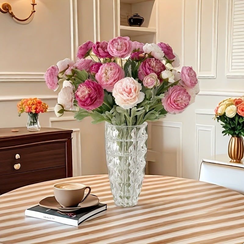 Boho Style 5pcs Real Touch Artificial Peony Bouquet - Plastic Faux Flowers for Home Office Decor, Floral Arrangements, Garden Decor, Mother&