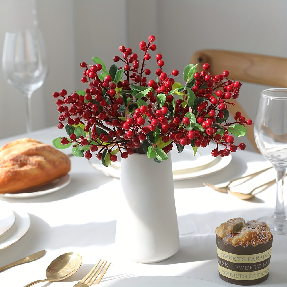 10pcs Red Fake Holly Berry Twig, Simulation Berry Flower for Photography Christmas Thanksgiving Home Wedding Decor