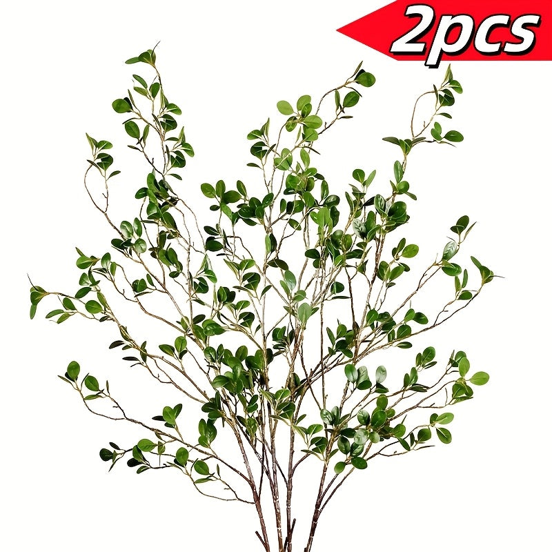 2pcs Lifelike Artificial Ficus Branches - Versatile Green Eucalyptus Stems for Home, Office, Wedding Decor & Vase Fillers - Perfect for Spring & Summer