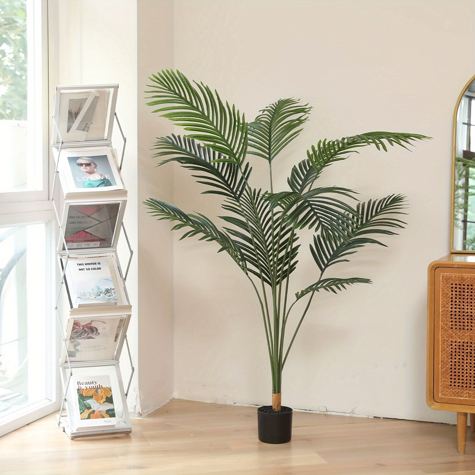 Tropical Areca Palm Artificial Tree with Black Pot - Versatile Faux Greenery for Home, Office, and Outdoor Decor