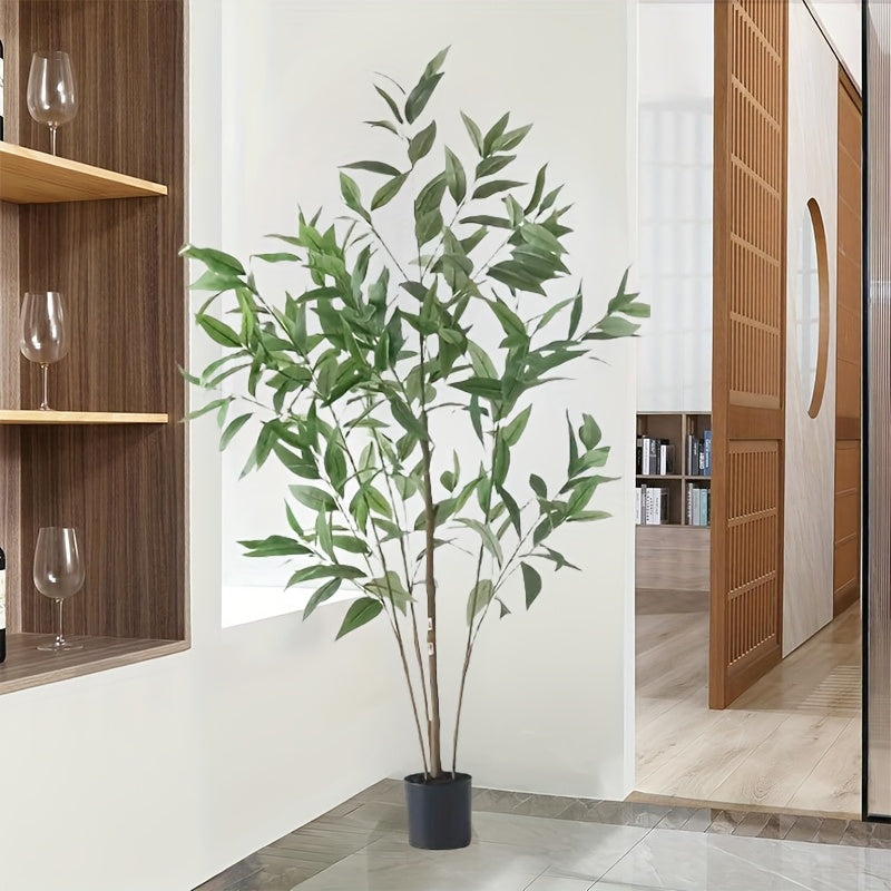 1pc Eucalyptus Tree - Tall Faux Potted Plant for Home Office Decor, Silk Artificial Greenery, Plastic Nursery Pot, Versatile for New Year, Housewarming, Bachelorette, Cocktail Party, Ball, Christmas, Easter, Hanukkah, Thanksgiving, June Celebrations