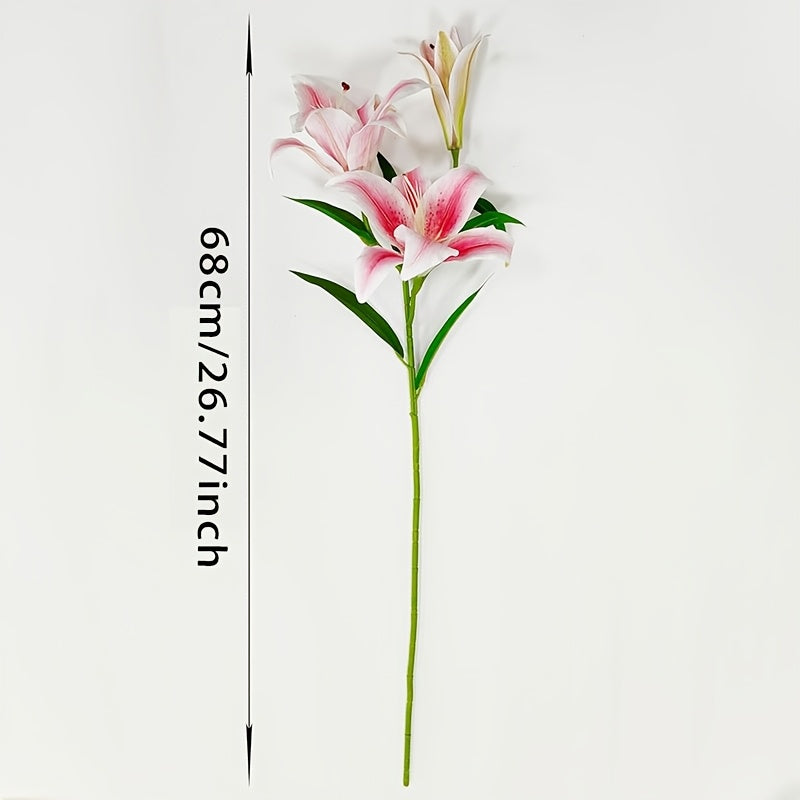 3pcs Real Touch Artificial Lily Stems - Plastic Faux Tiger Lily Branches for Home Decor, Tabletop, Wedding Bouquet - No Container, Electricity-Free, Ideal for Christmas, Easter, Thanksgiving, Mother&