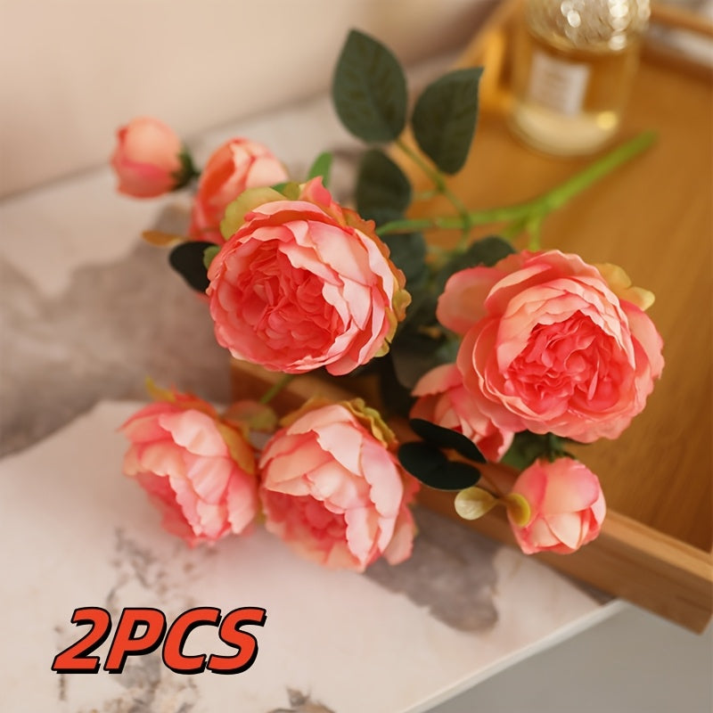2pcs Lifelike Peony Artificial Flowers - 5 Blooms Each, Perfect for Weddings, Engagements & Home Decor, Best for Christmas, Perfect for Thanksgiving