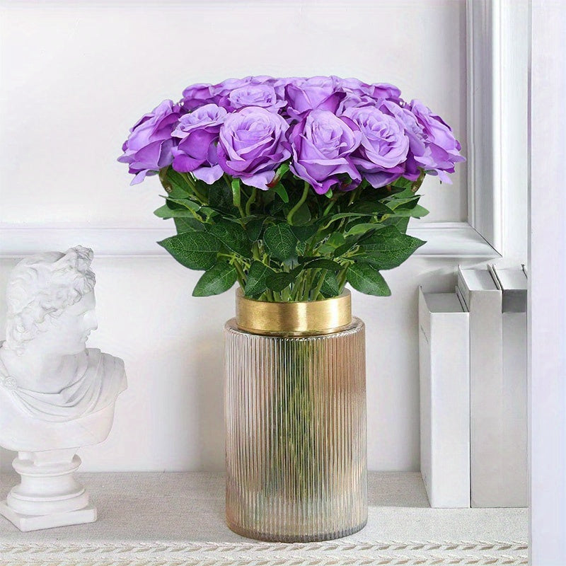 10pcs, Purple Roses Bouquet, Purple Flowers, for Wedding Home Party Decoration Event Gift, fake flowers, roses, roses artificial flowers, silk flowers, roses bouquet, (Light Purple)